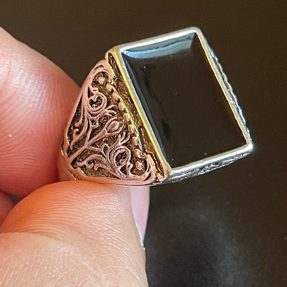 Trendy black obsidian S925 silver ring - Picture 6 of 8